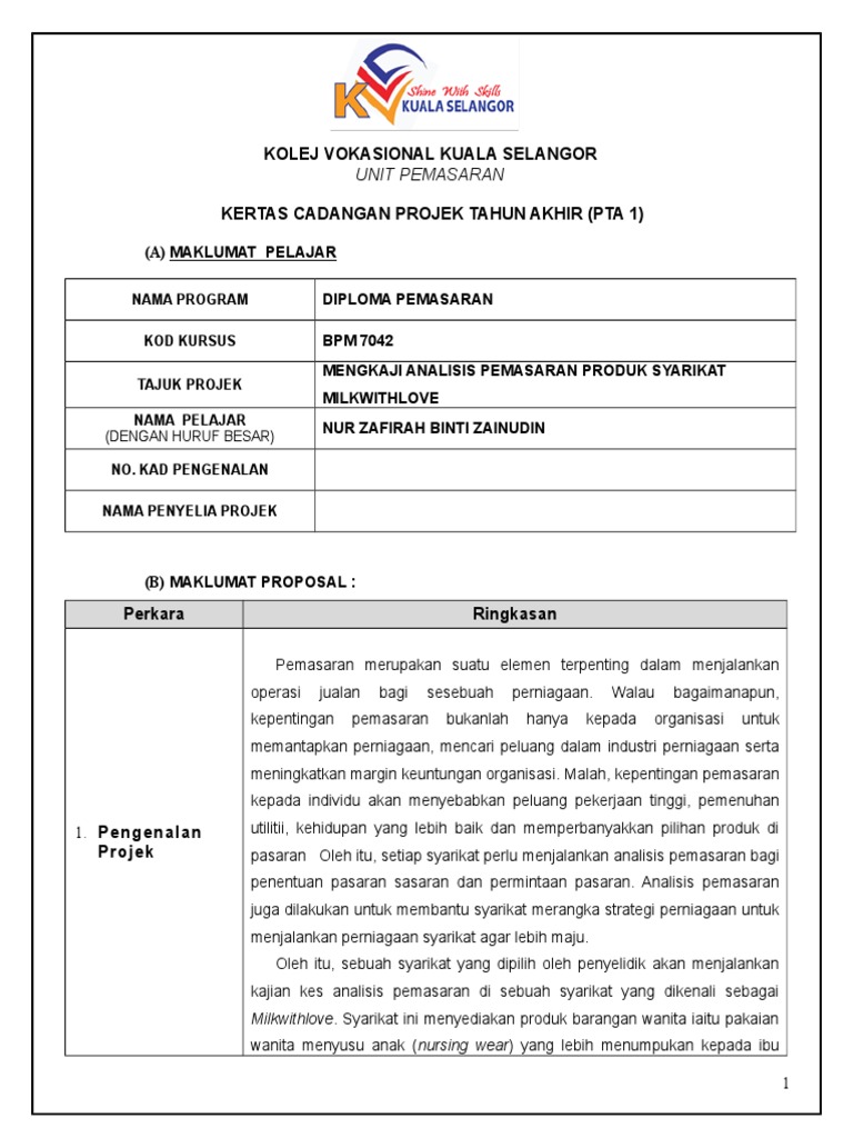 Kertas Cadangan Projek Tahun Akhir Pta 1  PDF