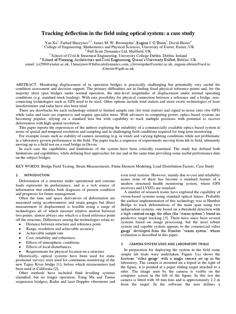 Optical System for Bridge Deflection Measurement | PDF | Camera | Bridge