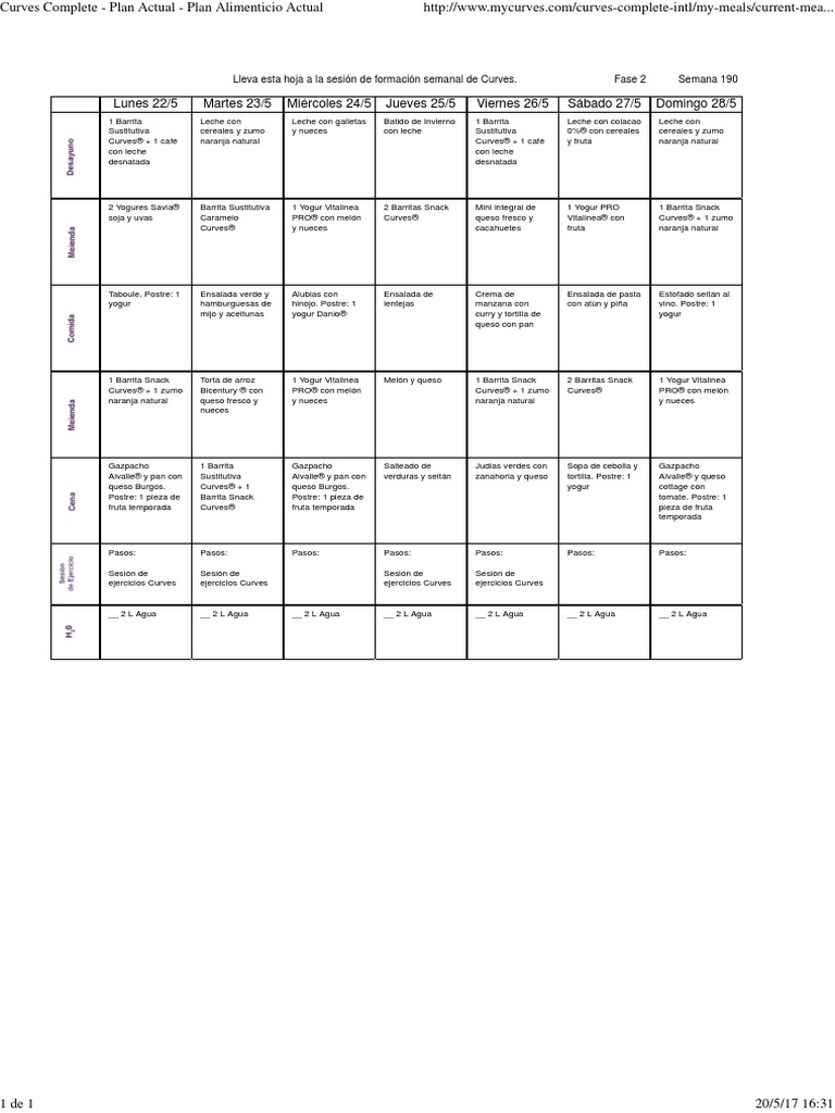 Curves Complete - Plan Actual - 22 Mayo | PDF | Postres | ensalada