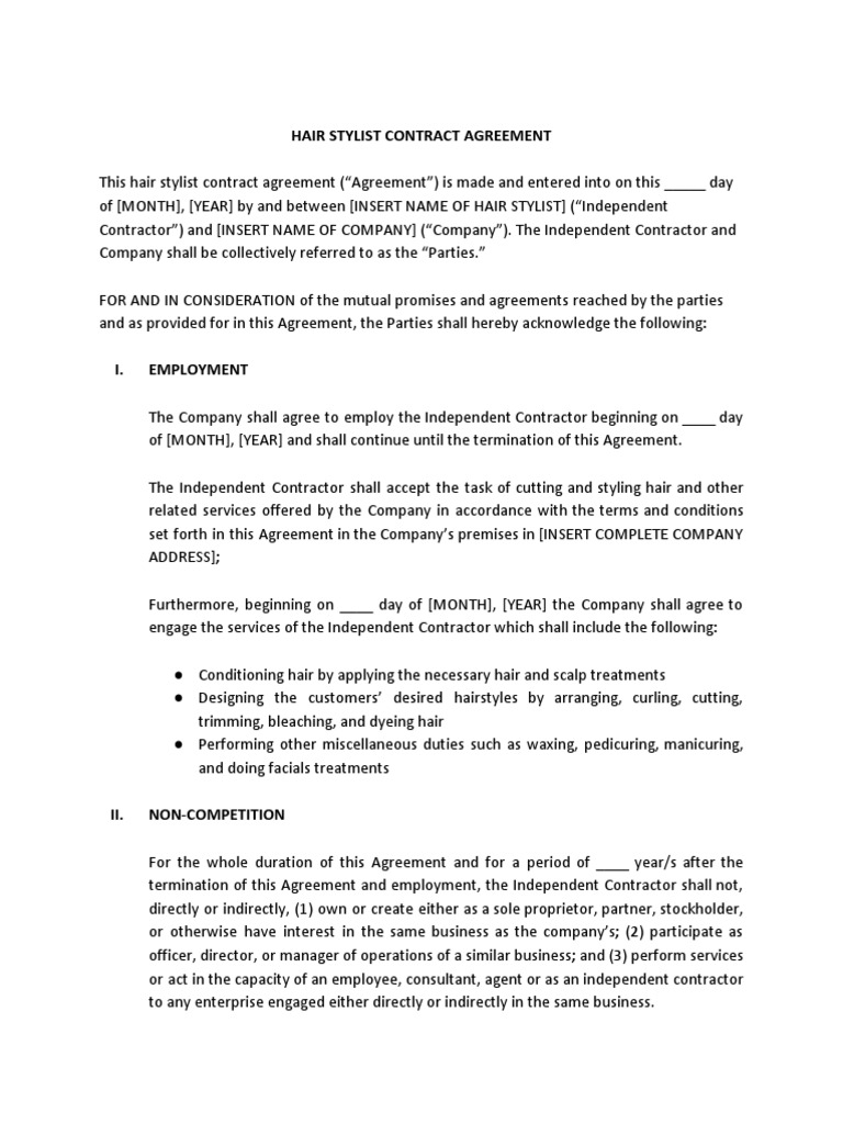 Hair Stylist Contract Template Breach Of Contract Damages