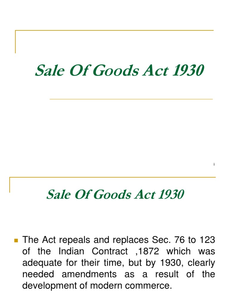 Sale of Goods Act 1930 PDF Contractual Term Implied Warranty