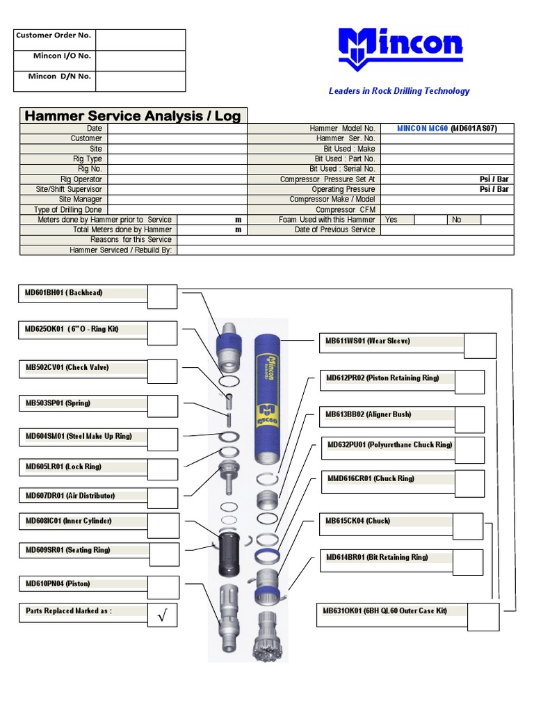Hammer Service Log MC60 | PDF | Drilling Rig | Manufactured Goods