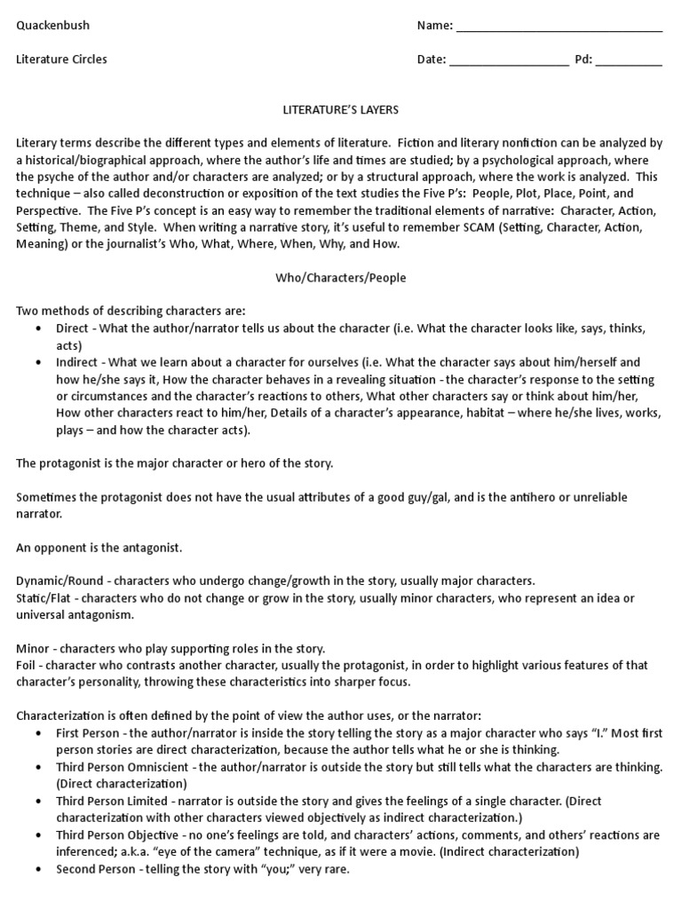 Understanding Literary Elements and Techniques | PDF | Narration | Plot ...