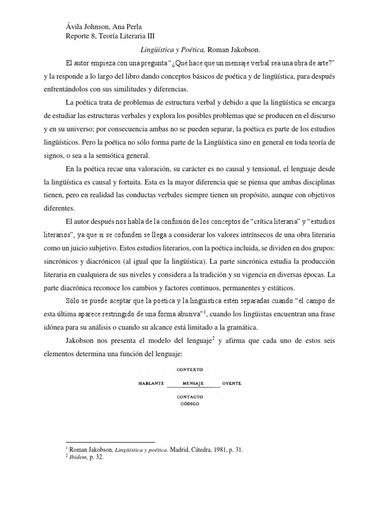 Linguistica Y Poetica Roman Jakobson Resumen