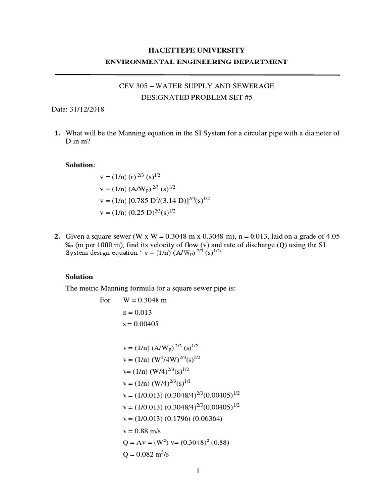 Water Supply Problems and Solutions PDF Sanitary Sewer Hydraulic