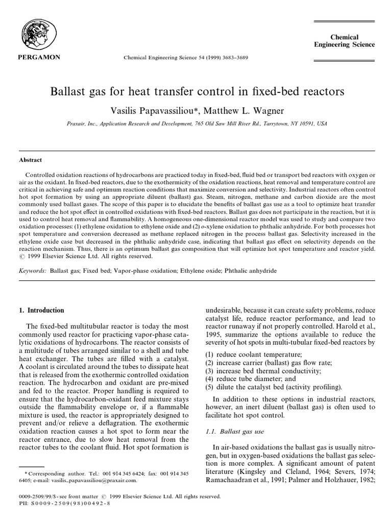 Gas Ballast PDF Chemical Reactor Gases