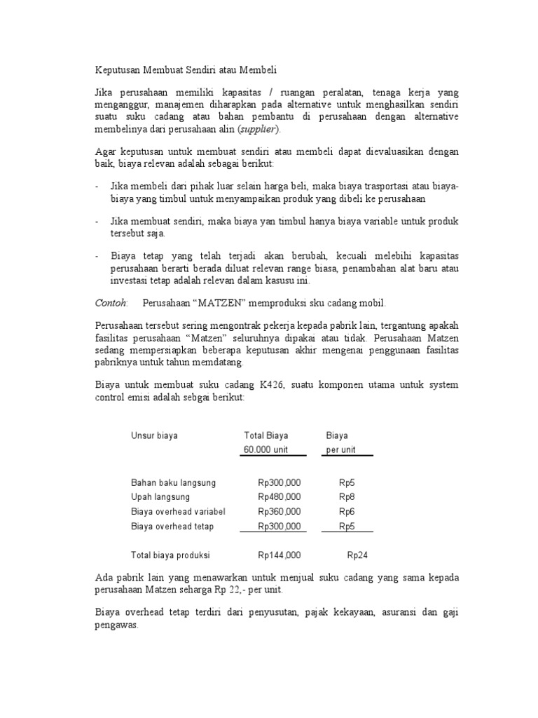 Keputusan Membuat Sendiri Atau Membeli