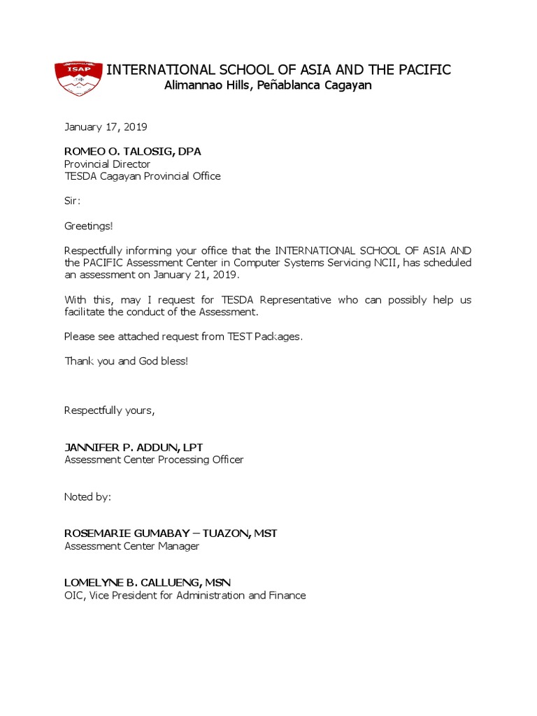 TESDA CSS NCII Assessment Schedule | PDF | Educational Stages ...