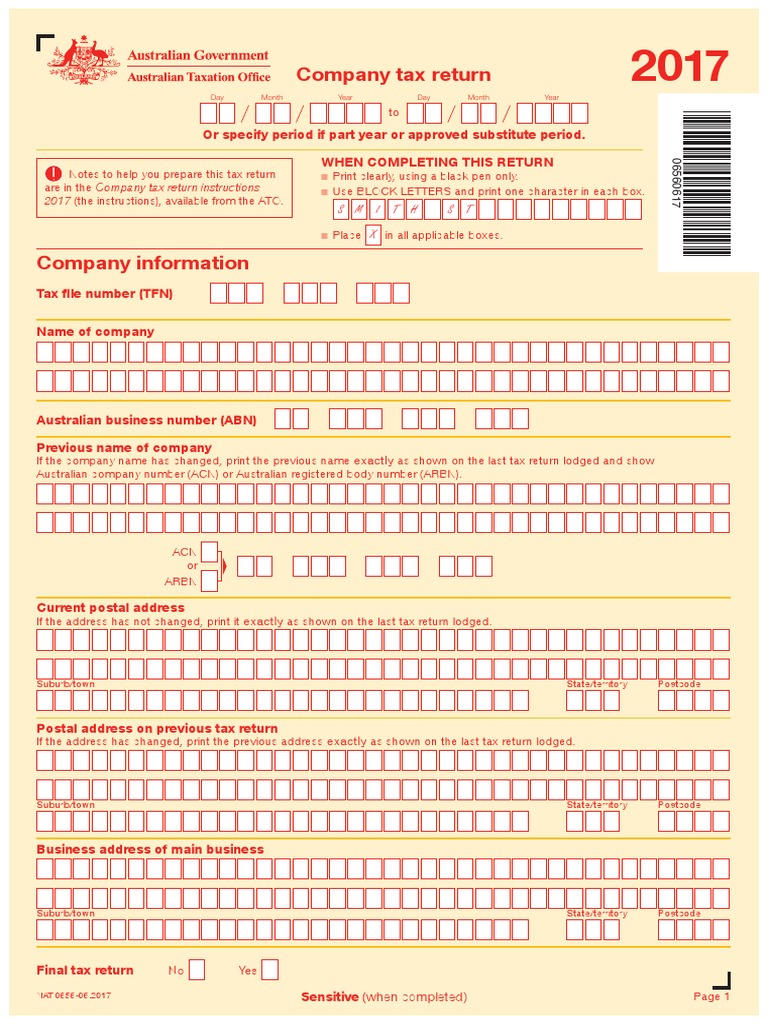 Company Tax Return 2017 (The Instructions), Available From The ATO