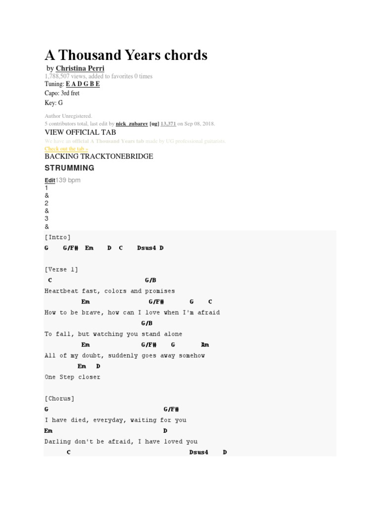 A Thousand Years Chords | Pdf | Song Structure | Songs