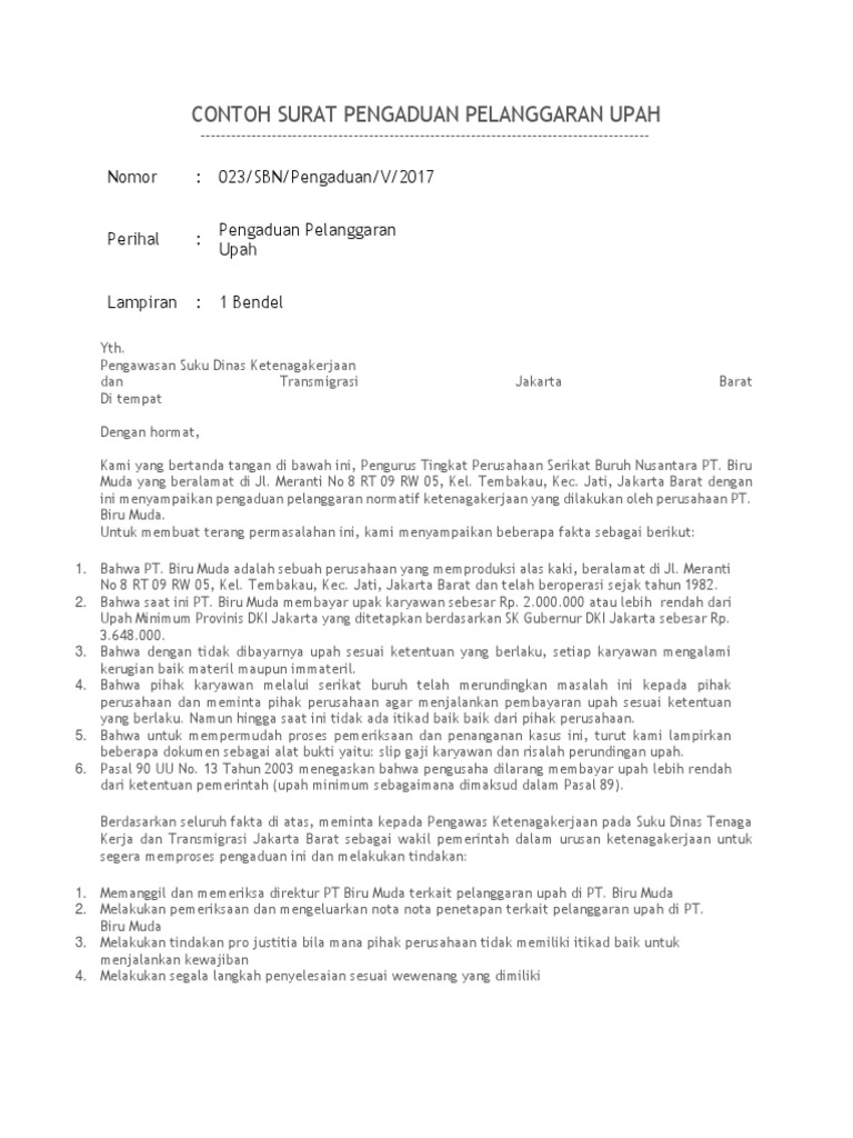 Contoh Surat Laporan Pengaduan Pelanggaran Upah Kerja Contoh proposal penawaran jasa hukum firma hukum suwito winoto sh rekan.