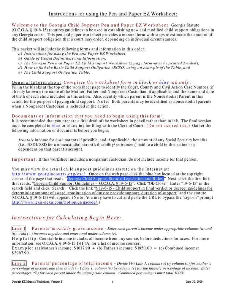Worksheets Ga Child Support Worksheet ezpenandpaperws v3 63009 child support social security united states