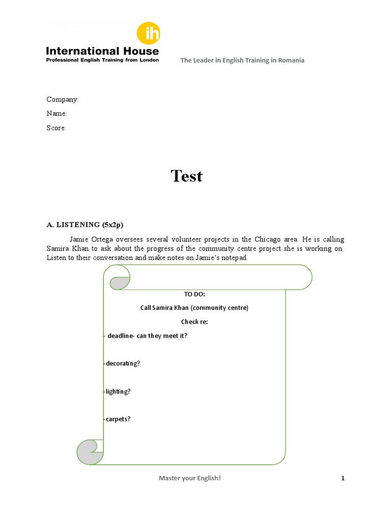free business english test with answers