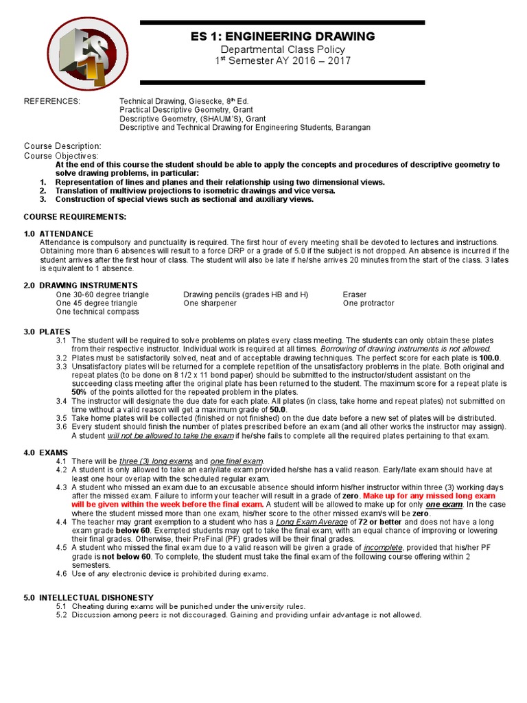 Engineering Drawing Syllabus 1617 1stsem PDF Test (Assessment