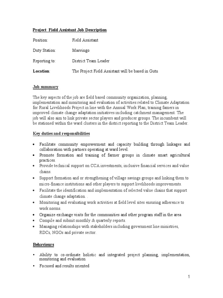 Field Assistant for Climate Adaptation | PDF | Leadership | Community