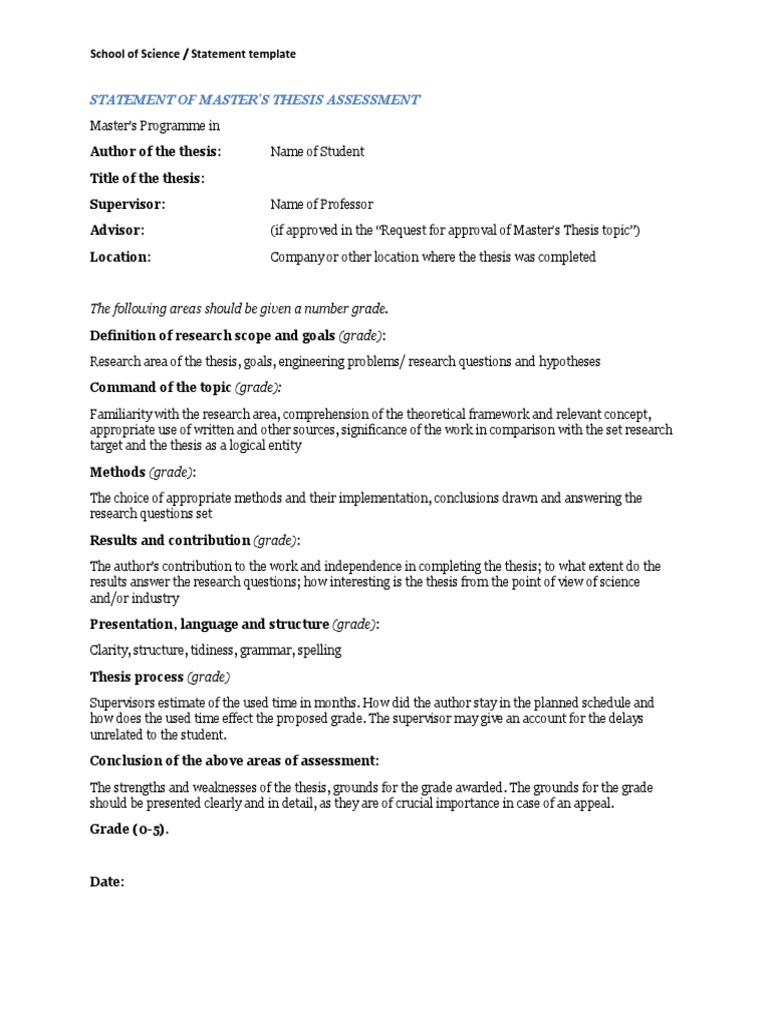 Master's Thesis Assessment Template | PDF | Career & Growth | Art