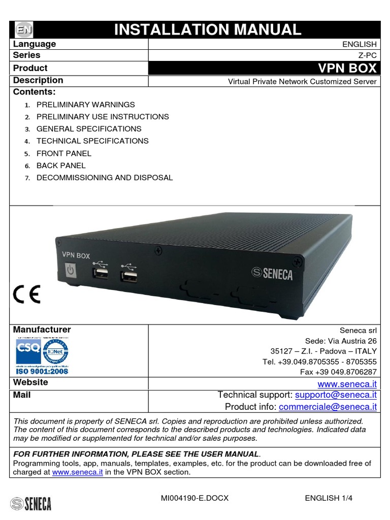 Installation Manual for the Seneca VPN Box: A Guide to Setup and ...