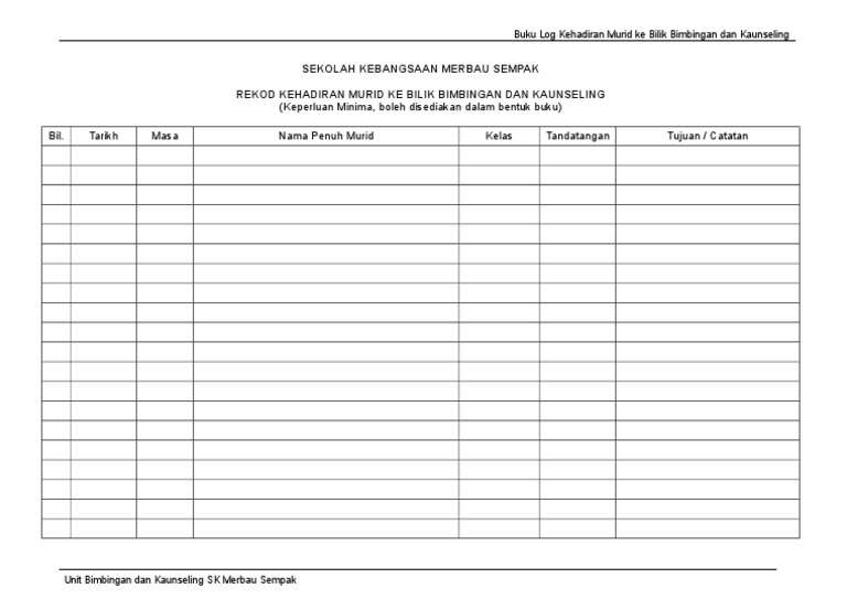 Buku Log Kehadiran Murid Ke Bilik Kaunseling 2018 Skms PDF