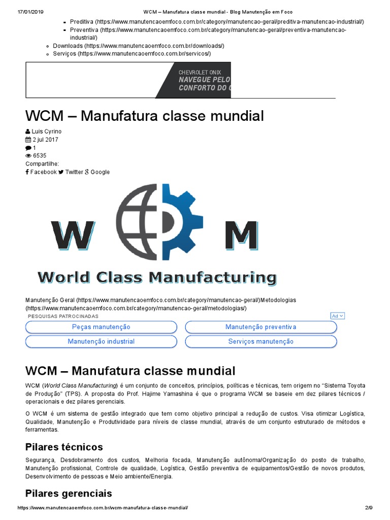 WCM e a manutenção de classe mundial 