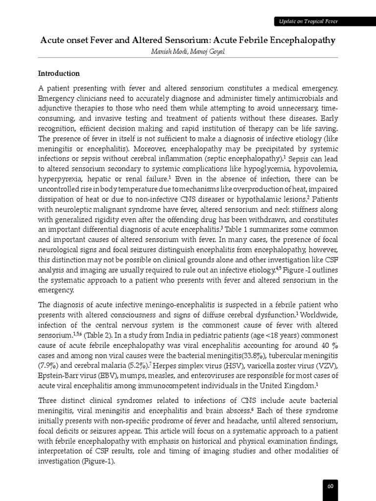 Acute Febrile Encephalopathy Overview | PDF | Meningitis | Fever