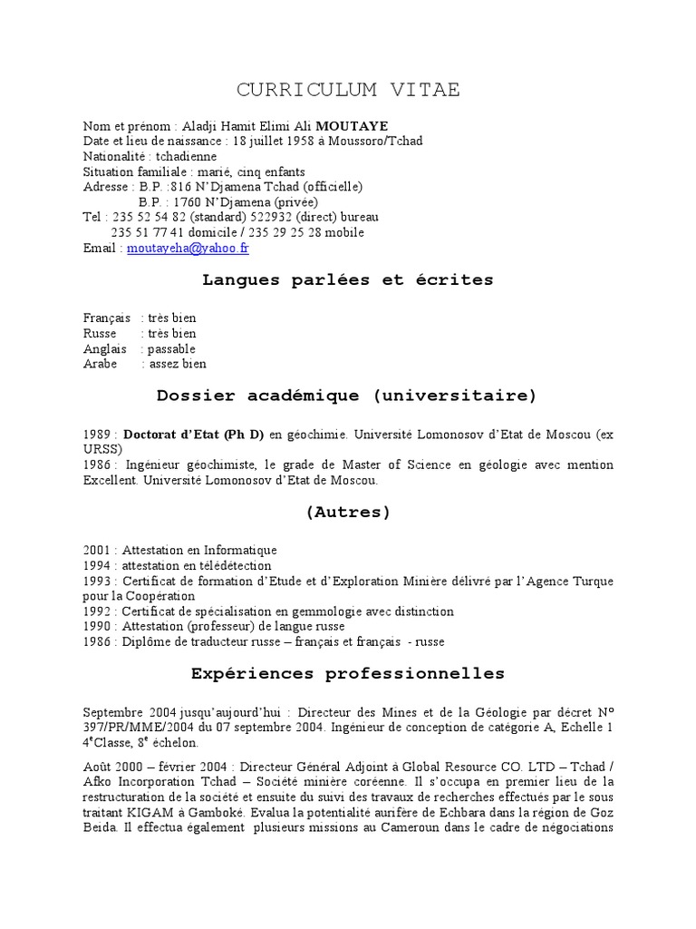 CV d'Aladji Hamit Elimi Moutaye | PDF | Burkina Faso | Tchad