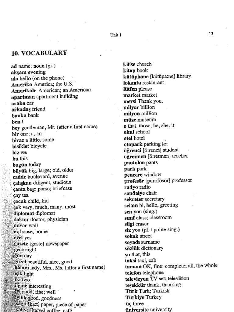 1.Turkish Vocabulary