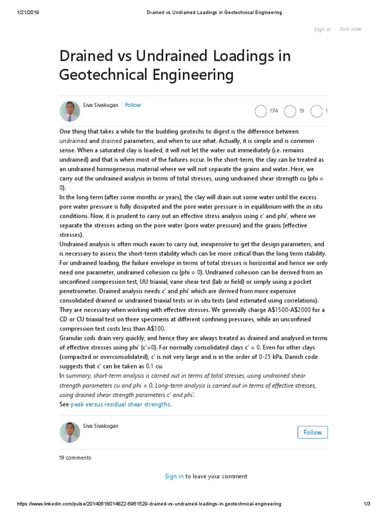 Drained Vs Undrained Loadings in Geotechnical Engineering | PDF ...