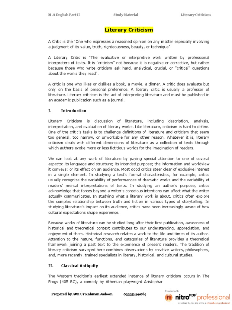 MA ENGLISH LITERARY CRITICISM NOTES PDF FREE DOWNLOAD intelligence overview