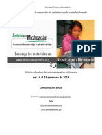 Síntesis Educativa Semanal de Michoacán al 21 de enero de 2019