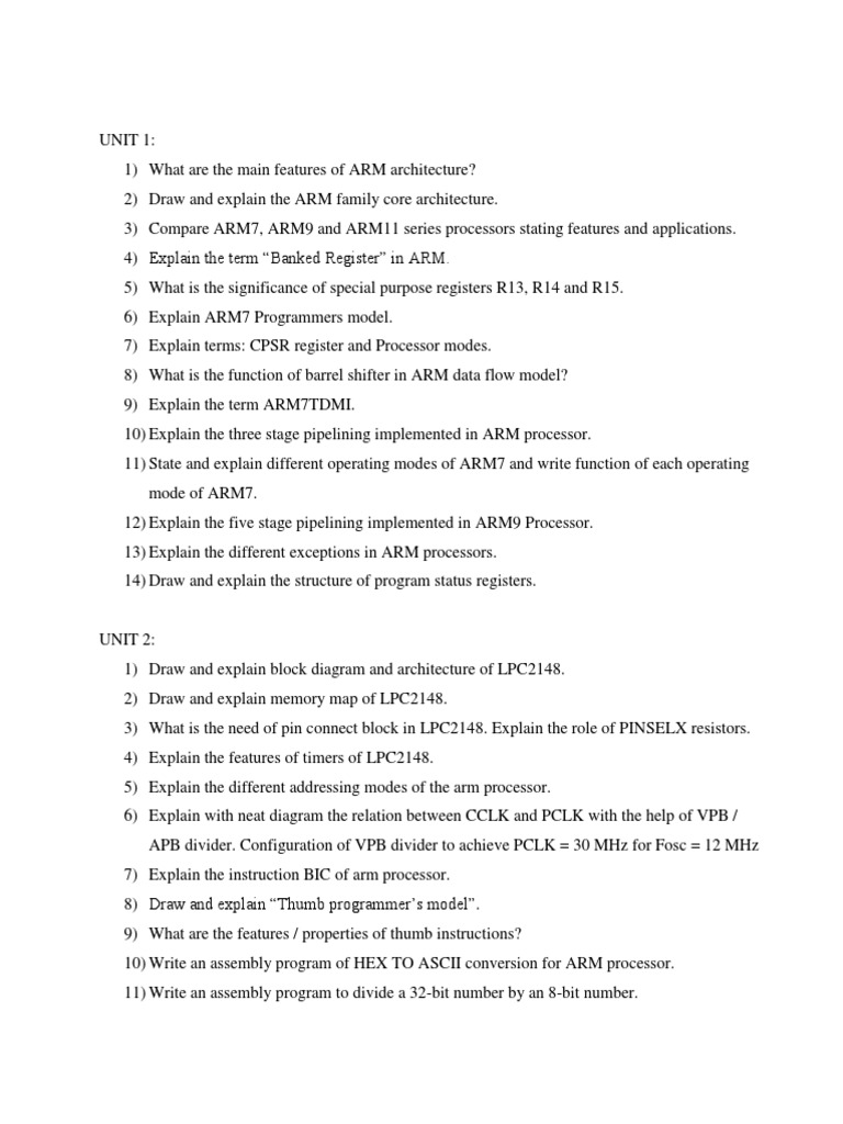 Question Bank Advanced Processors PDF Arm Architecture Central