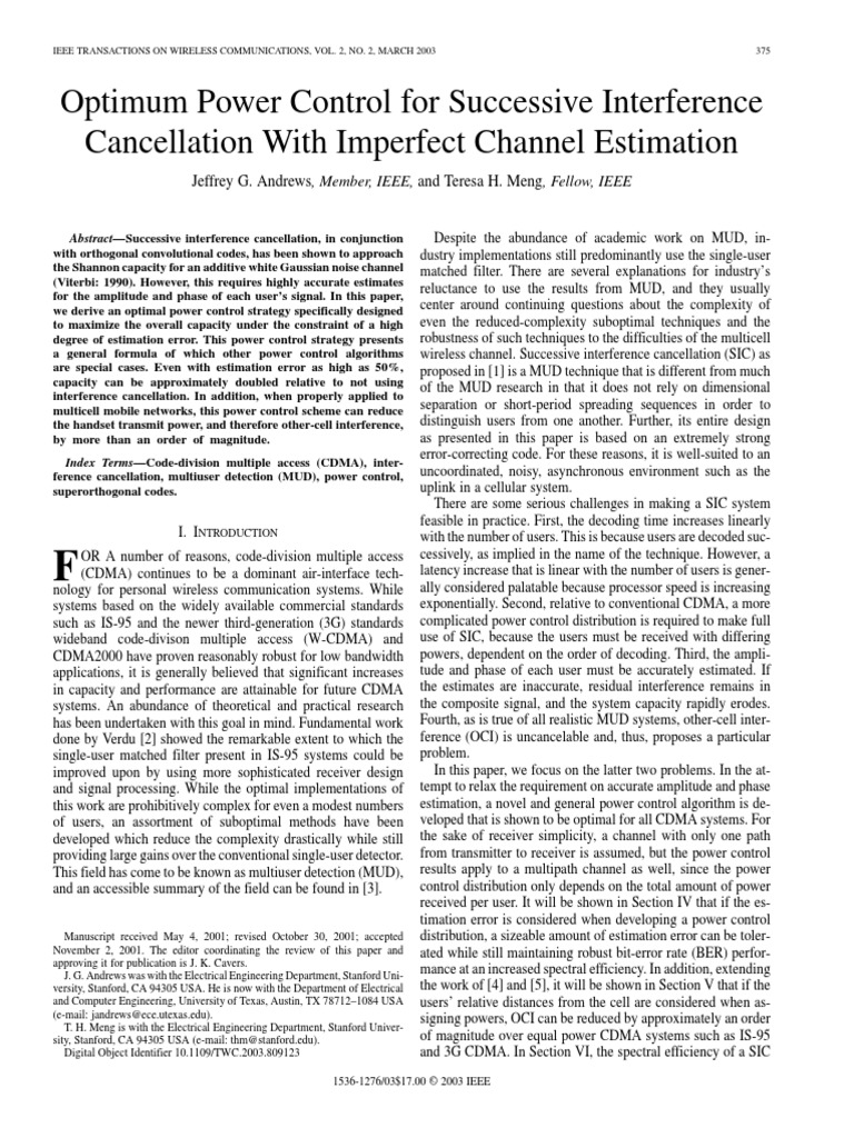 Optimum Power Control For Successive Interference Cancellation With ...