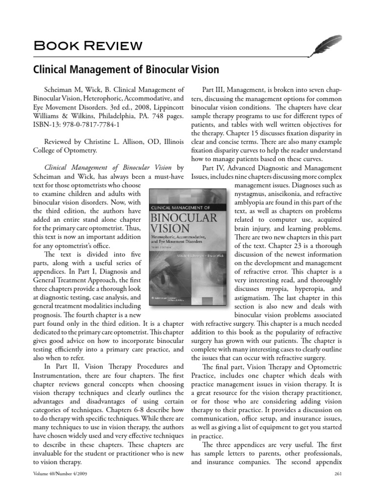 Clinical Management of Binocular Vision | PDF | Optometry | Medical ...
