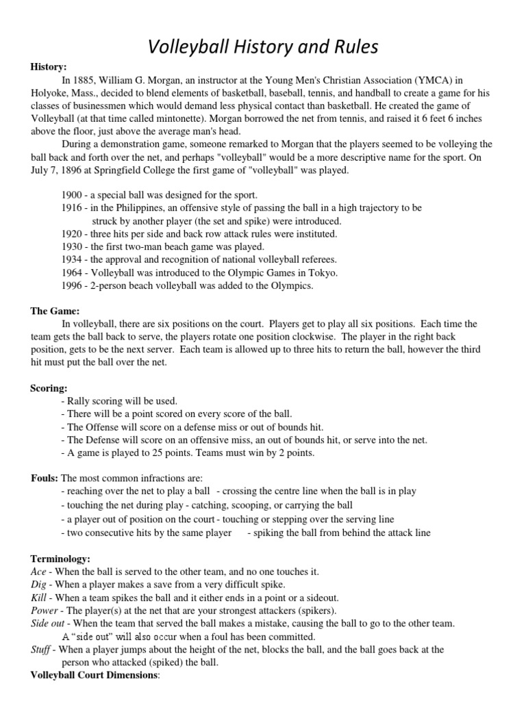 Volleyball History and Rules PDF Volleyball Recreation