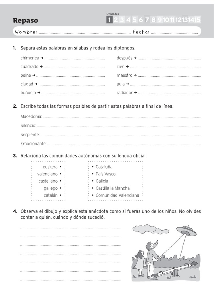 Repaso Lengua 4º Primaria SM | PDF