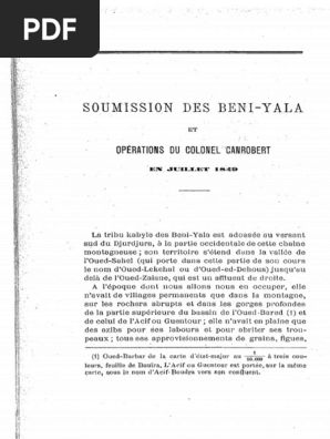 Soumission Des Beni Yala Et Operations Du Colonel Canrobert En Juillet 1849 Revue Africaine Bulletin De La Societe Historique Algerienne Pdf Conflit Arme