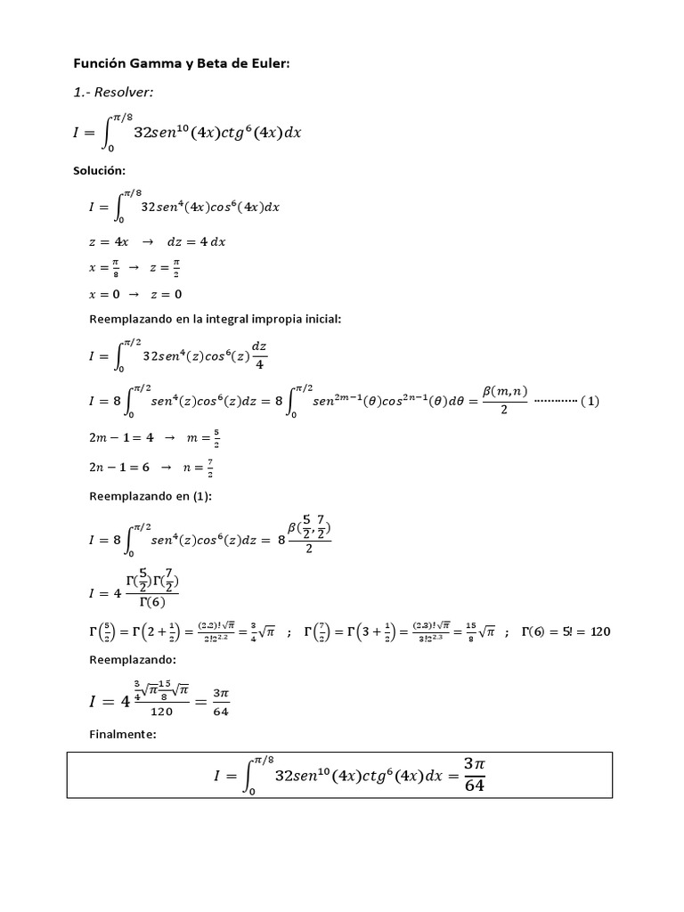 Problemas Función Gamma Y Beta De Euler Análisis Matemático