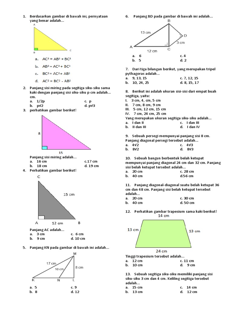 Ulangan Mat 8 Theorema Phytagoras Pdf