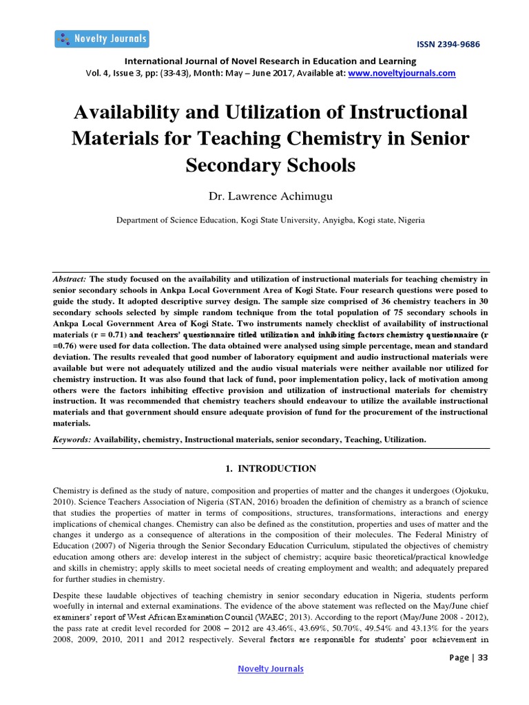 Chemistry Teaching Materials in Nigeria | PDF | Teachers | Acetate