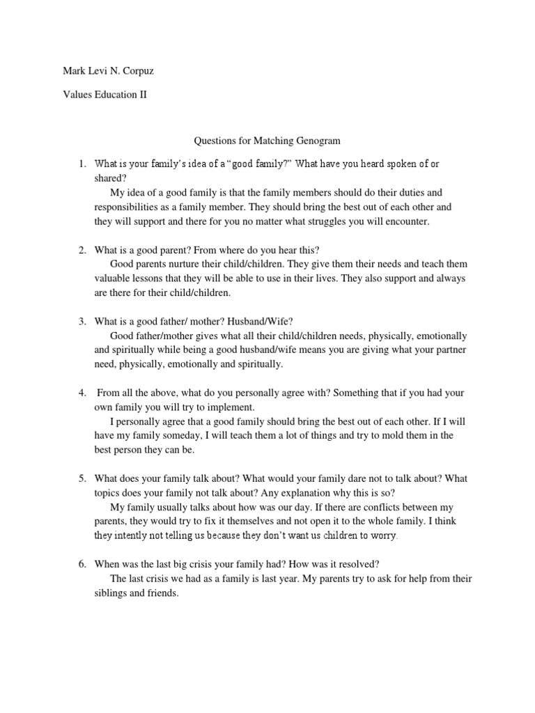 Questions For Matching Genogram | PDF | Family | Sibling
