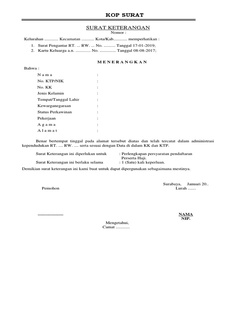 Contoh Surat Keterangan Domisili Dari Rt Doc Suratsuratxyz