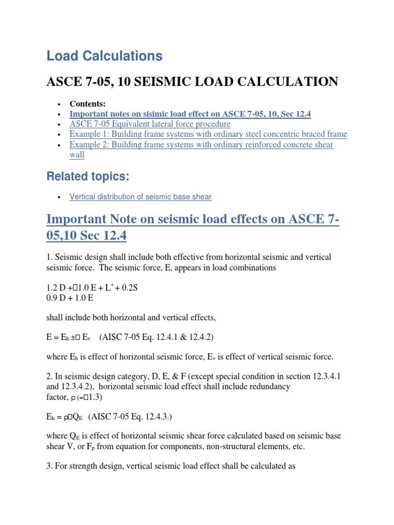 Asce 7-05, 10 Seismic Load Calculation | PDF | Structural Load | Shear ...