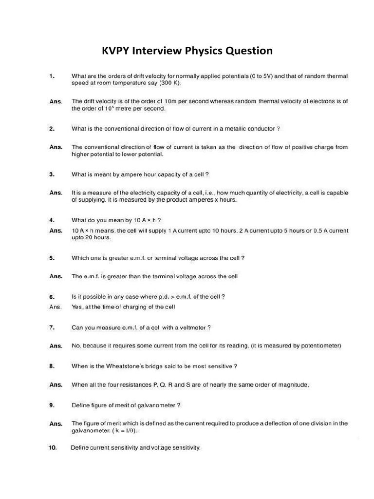 KVPY Physics Interview Questions | PDF