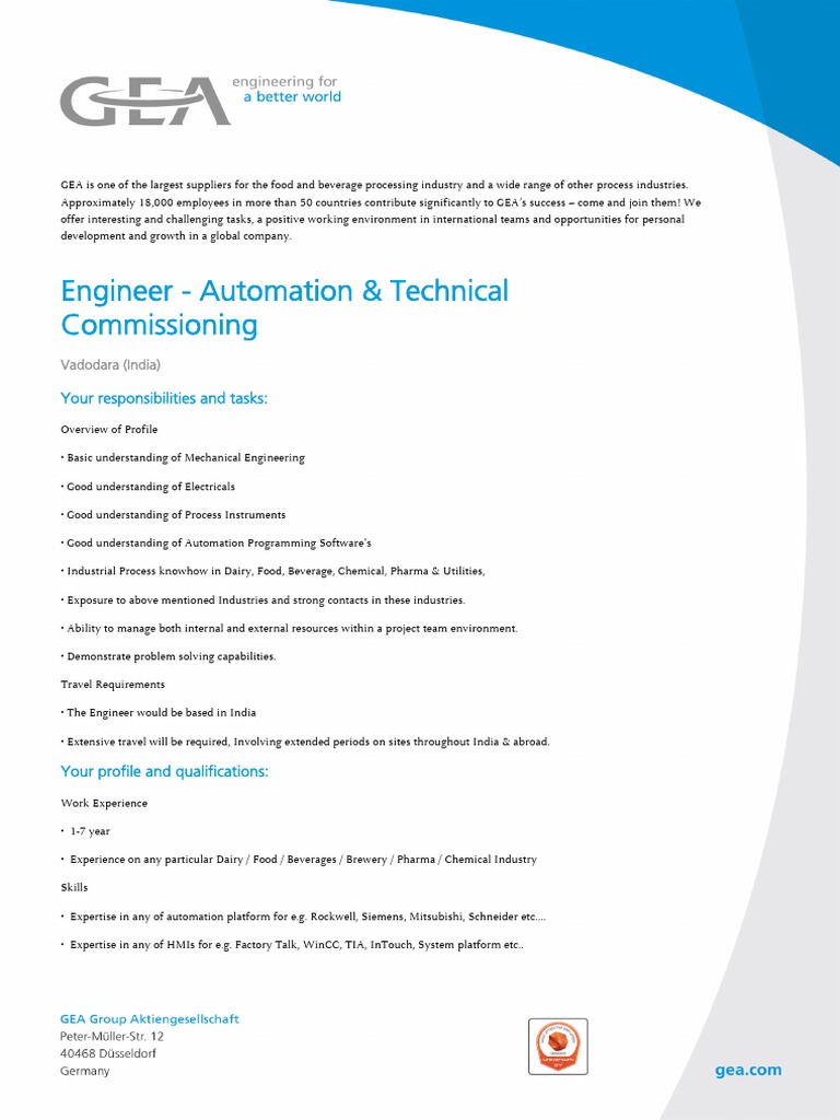 Automation Engineer Job in Vadodara | PDF | Automation | Expert
