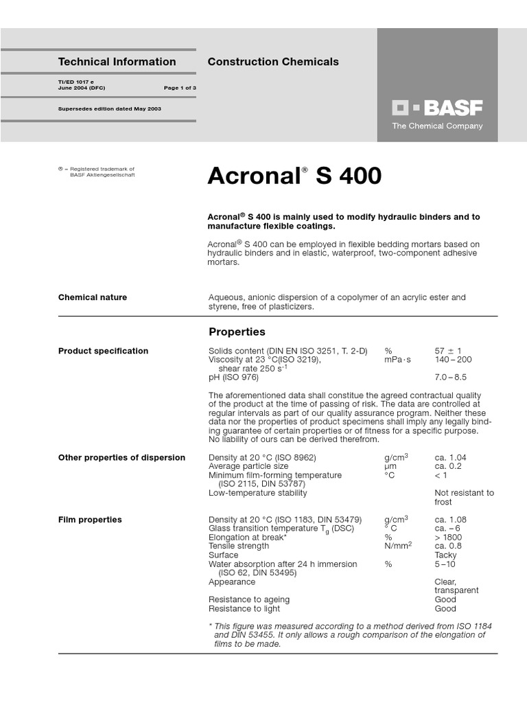 Acronal S400 | PDF | Concrete | Building Engineering