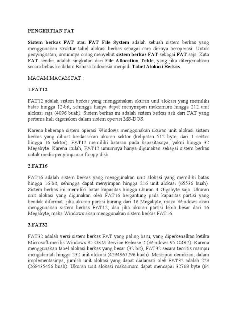 Pengertian dan Jenis Sistem Berkas FAT | PDF