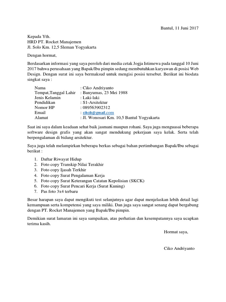 Contoh Surat Lamaran Kerja Pdf Pdf