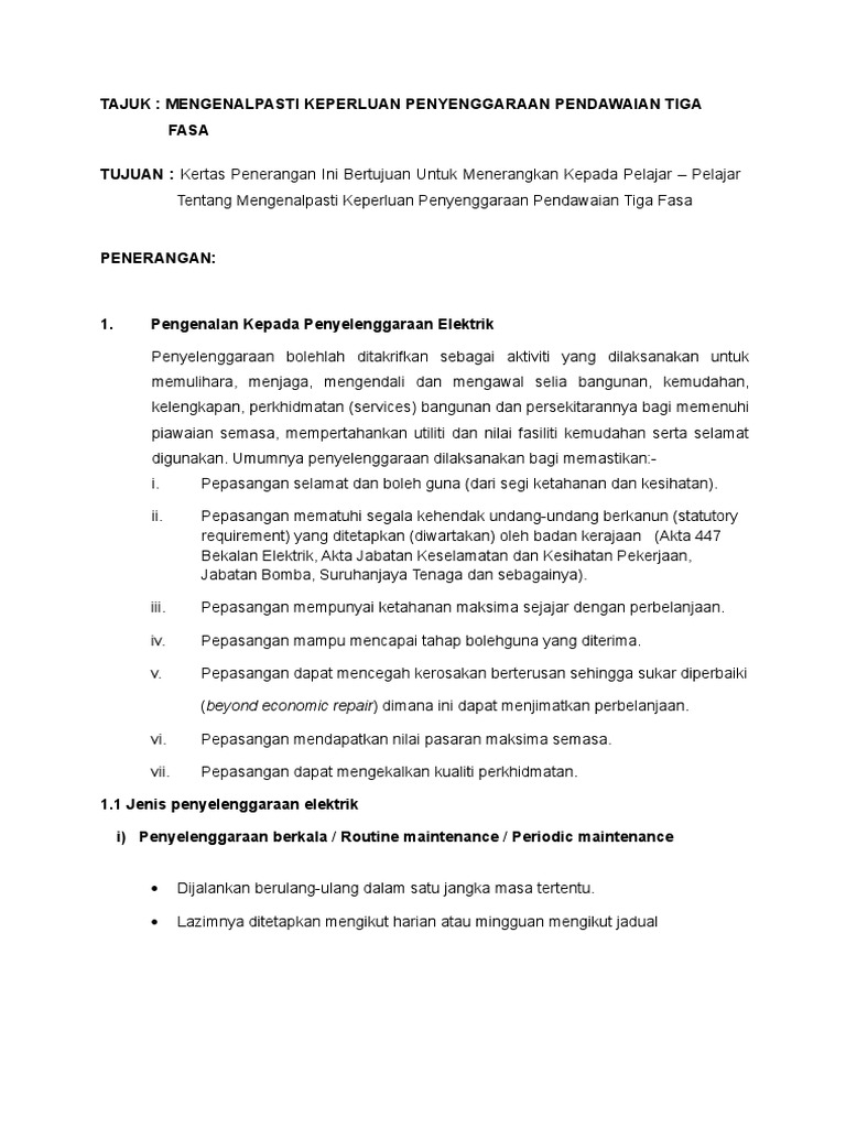 Penyenggaraan Pendawaian Tiga Fasa Pdf
