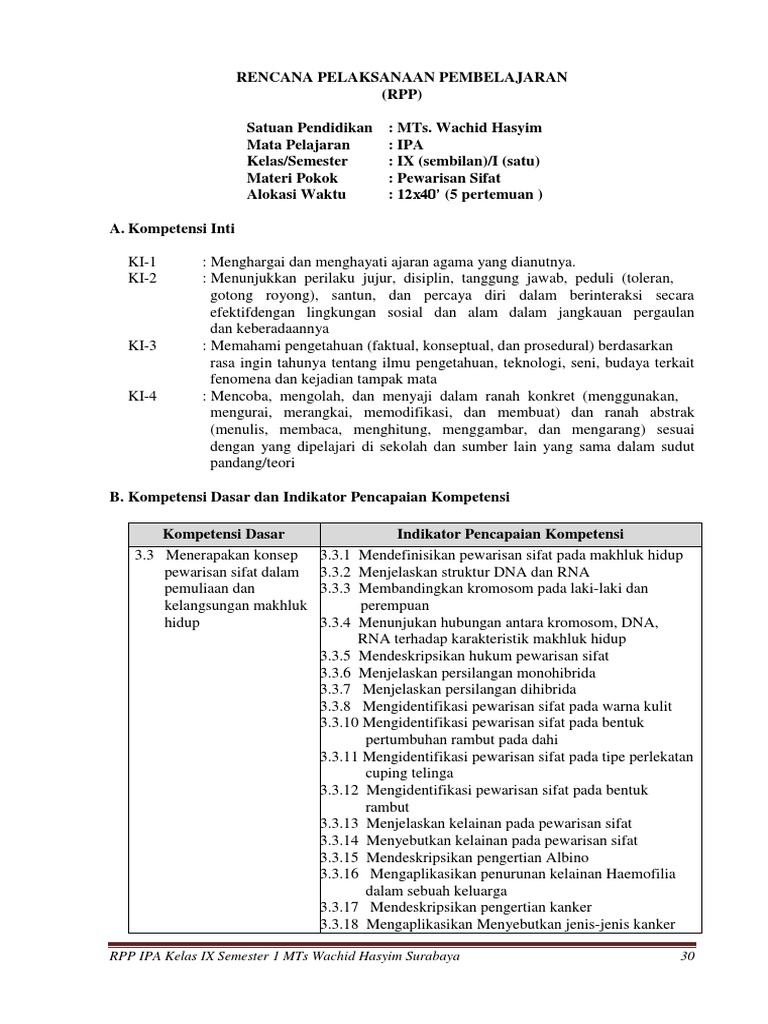 Rpp Daring Ipa Kelas 9 Pewarisan Sifat Pada Makhluk Hidup Download File Guru