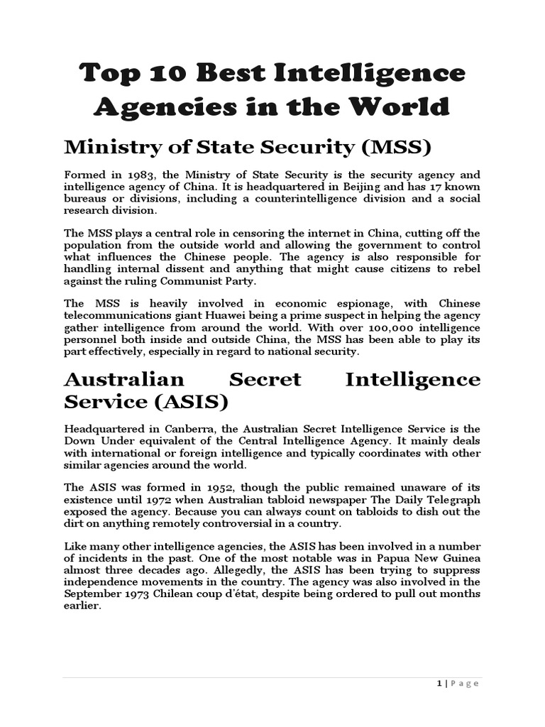 Top 10 Best Intelligence Agencies in The World | PDF | Secret