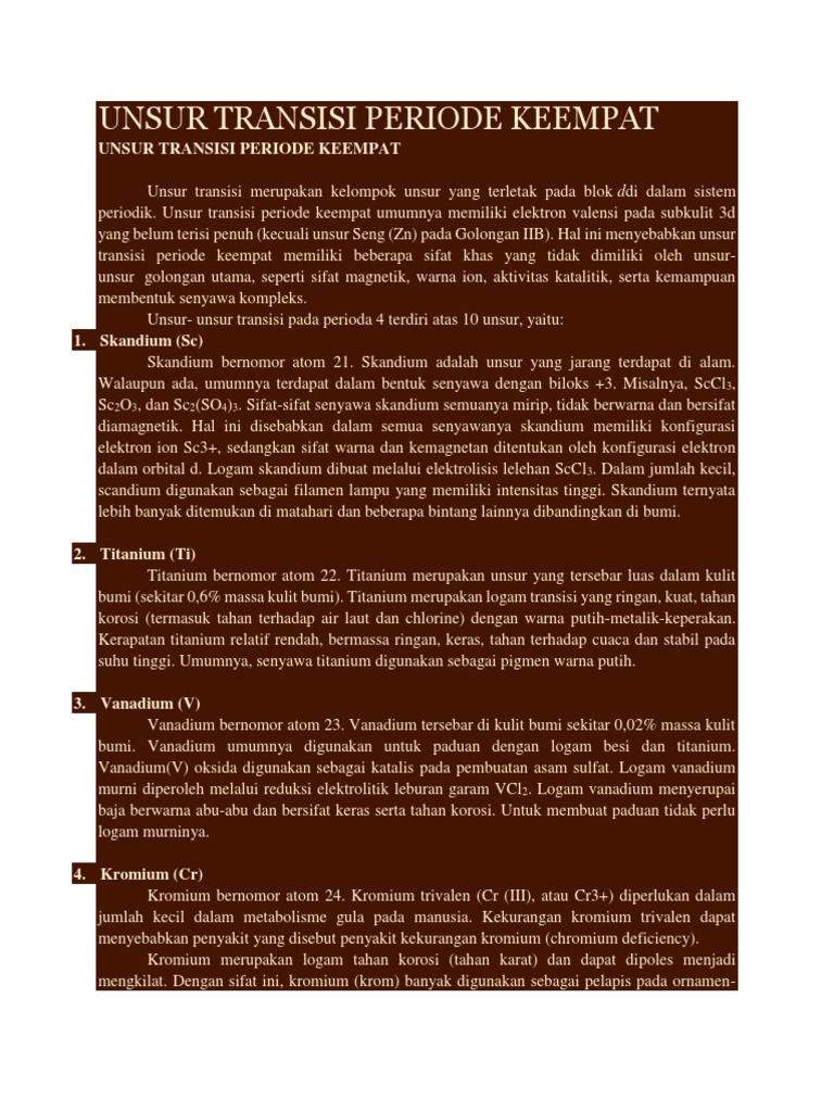 Unsur Transisi Periode Keempat | PDF | Teknologi & Rekayasa
